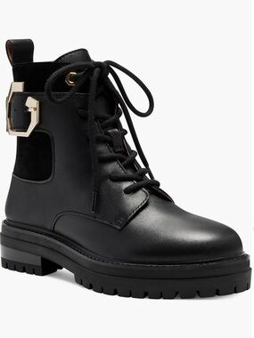 Louise at Cie Black Leather Ankle Boots with Gold Buckle